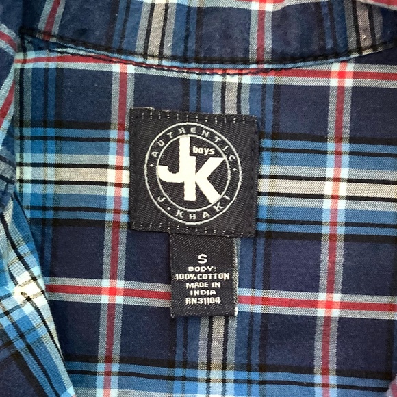 Boys size small J. Khaki long-sleeved blue plaid button down dress shirt - Picture 3 of 4